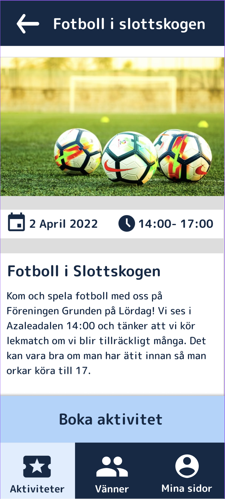 App activity detail — football in Slottskogen