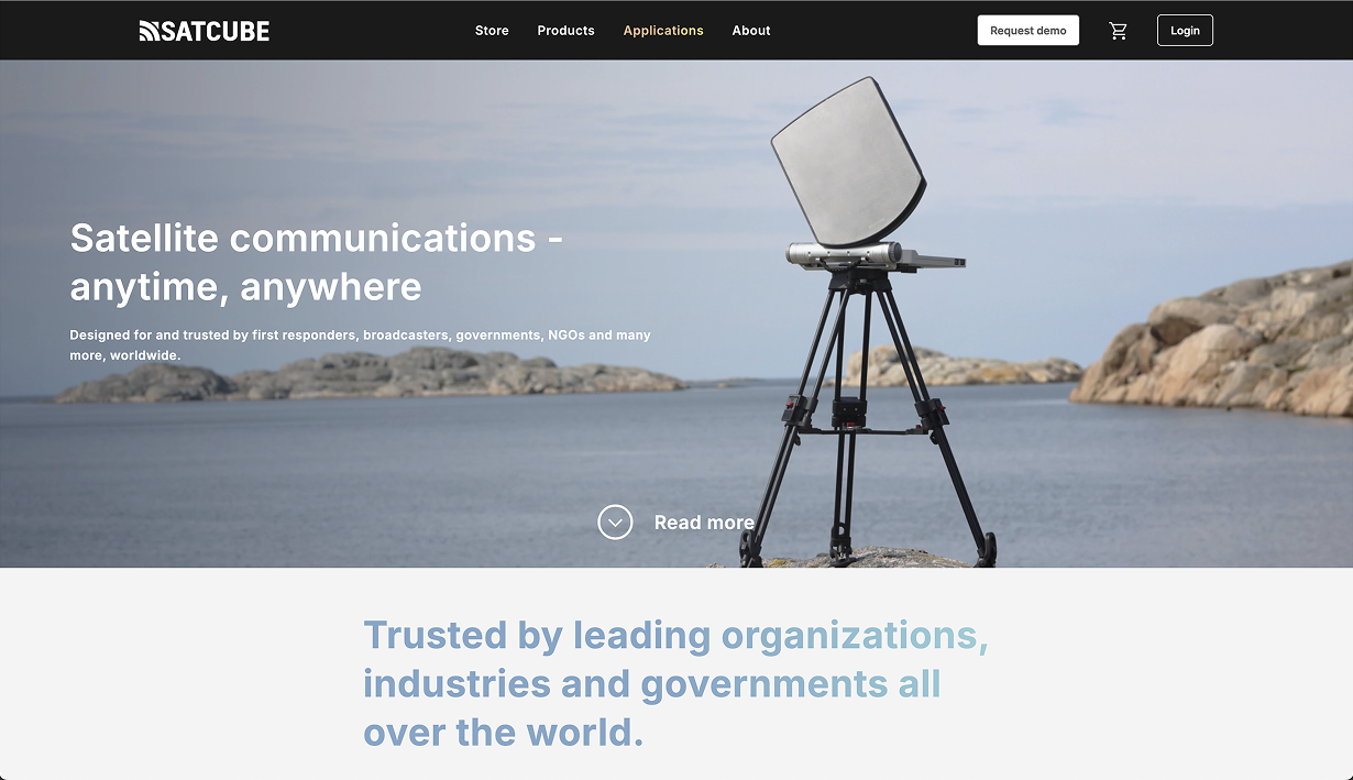 Satcube Applications page — Satellite communications, anytime, anywhere