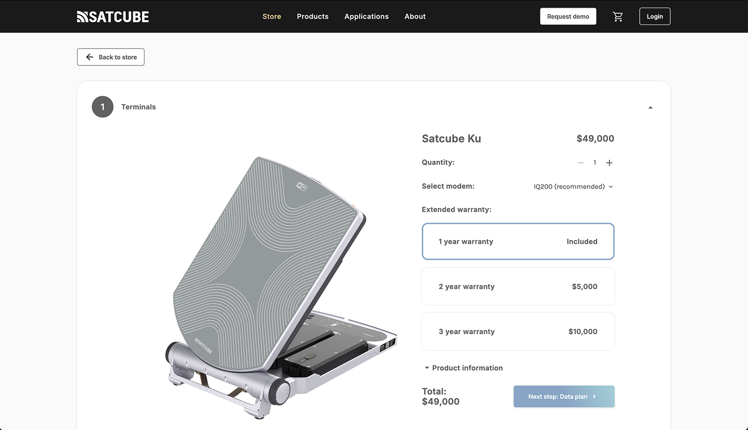 Satcube store — terminal configuration